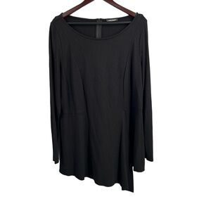 Marina‎ Rinaldi T-Shirt Black Defined Waist Seam Detail Tunic Split Hem Lg